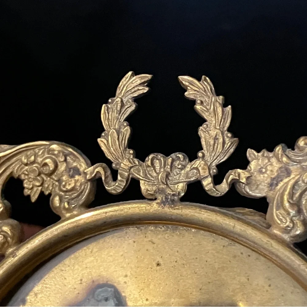2 Antique Victorian / Edwardian Miniature Metal Gilt Frames Wreath & Gibson Girl